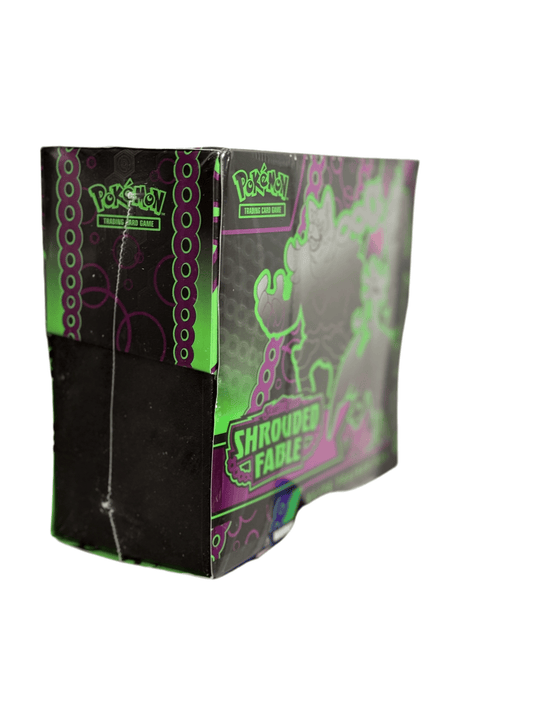Pokémon Shrouded Fable Elite Trainer Box by BlueGloveTCG featuring Pokémon cards, accessories, and vibrant packaging.