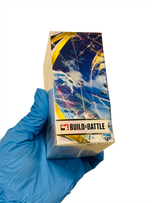 Build and Battle Silver Tempest Pokémon card game set by BlueGloveTCG, featuring cards and game components on a white background.