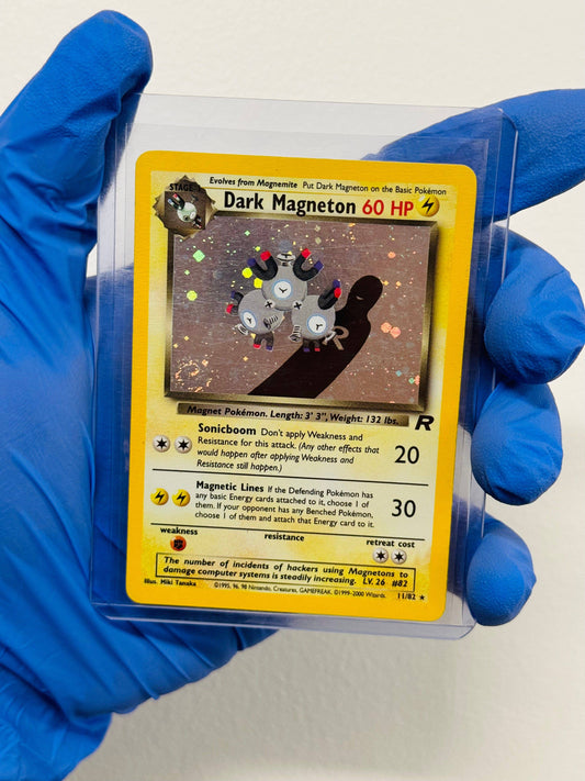 Dark Magneton Pokemon card from BlueGloveTCG's Team Rocket series, featuring a dark-colored Magneton illustration.