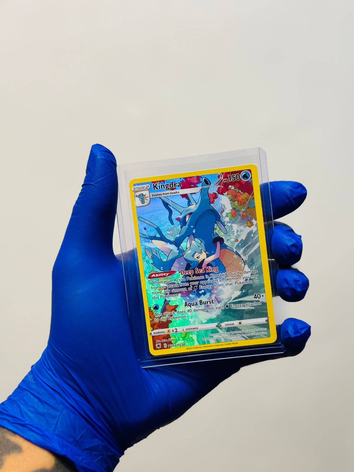 BlueGloveTCG Kingdra TG03 single trading card showing detailed illustration of the water-type Pokémon.