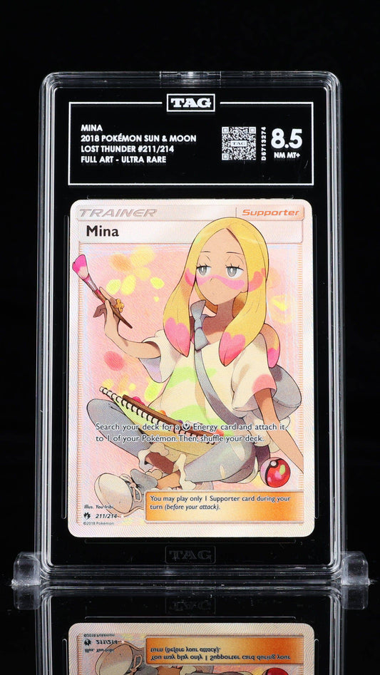 BlueGloveTCG Mina Full Art TAG 8.5 trading card with vibrant artwork and detailed design on a white background.
