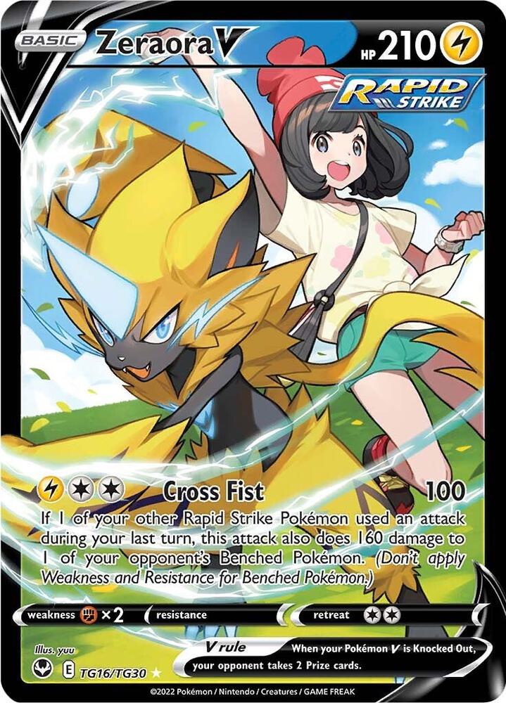 Zeraora V Pokémon TCG card from Silver Tempest Trainer Gallery, featuring vibrant artwork and detailed card design.