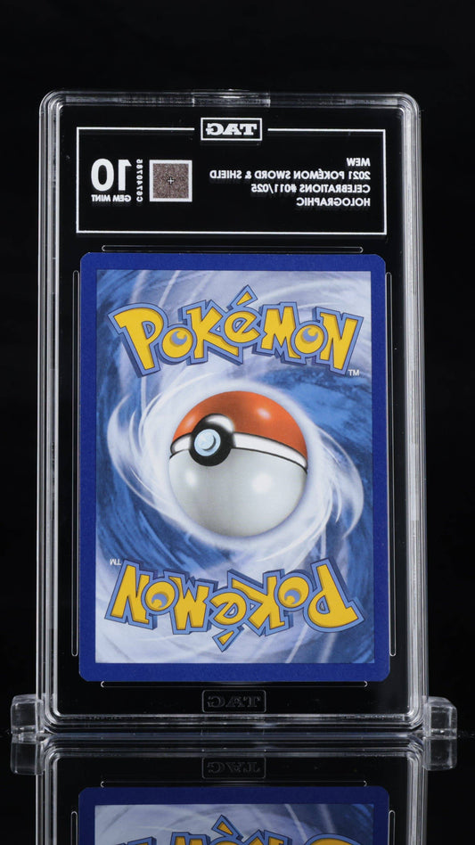 BlueGloveTCG 2021 Mew Pokémon Celebrations TAG 10 single graded card, featuring vibrant artwork and professional grading.