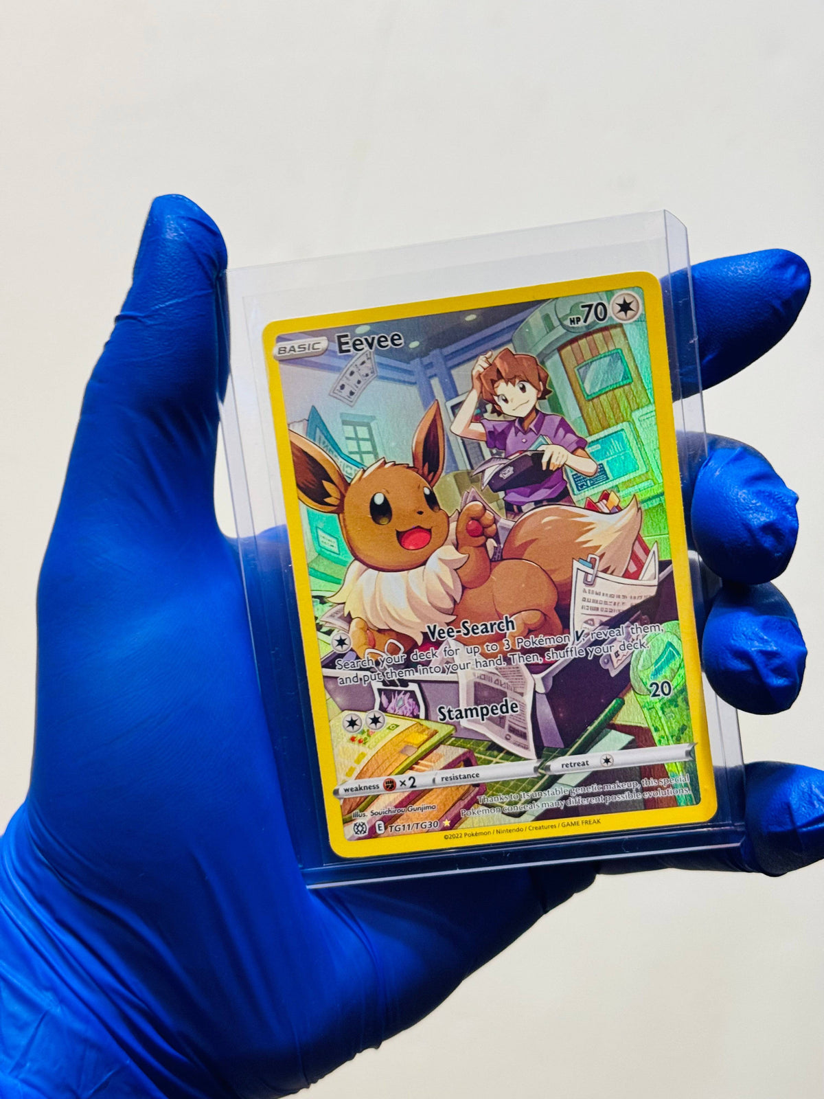 BlueGloveTCG Eevee TG11 single trading card featuring a detailed illustration of the Pokémon Eevee.