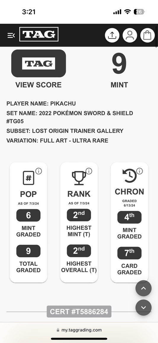 BlueGloveTCG Pikachu TG05 TAG 9 (MT) Pokémon trading card with vibrant artwork and detailed game features.