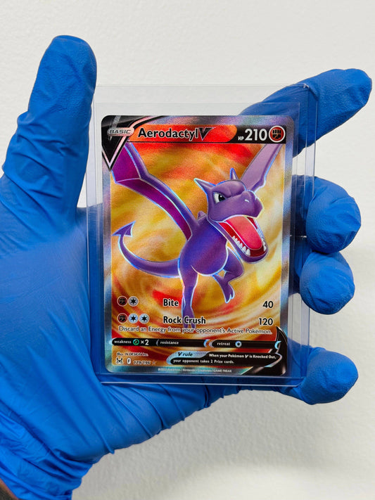Aerodactyl V Pokémon trading card from BlueGloveTCG, showing detailed illustration of Aerodactyl V in a dynamic pose.