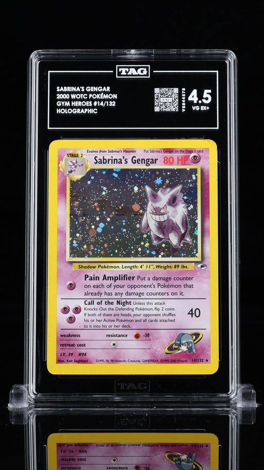 BlueGloveTCG Sabrina’s Gengar TAG trading card featuring Gengar in a dynamic pose on a vibrant background.