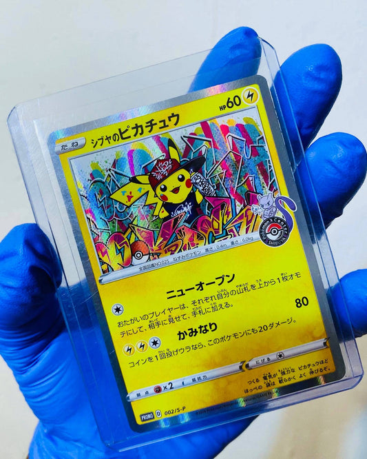 Shibuya's Pikachu Promo Holo 002/S-P Pokémon single card with Pikachu artwork and holographic finish.
