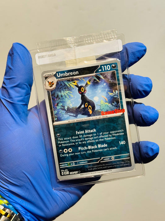 Sealed Umbreon Pokémon card from BlueGloveTCG, exclusive GameStop promo single card in sealed packaging.