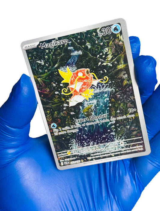Rare Magikarp illustration card from BlueGloveTCG, numbered 203/193, featuring detailed artwork of the Pokémon Magikarp.
