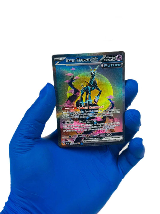BlueGloveTCG Iron Crown ex single trading card featuring detailed artwork and vibrant design.