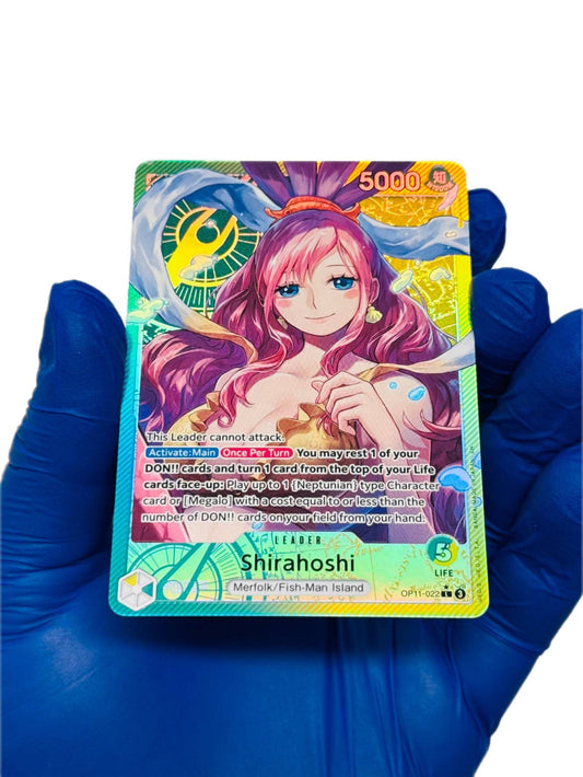 Shirahoshi Leader Alt art single card from BlueGloveTCG featuring detailed illustration of the character in a dynamic pose.