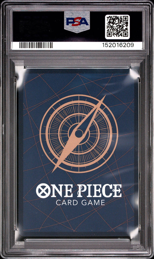 2025 One Piece PRB02 EN Shanks trading card by BlueGloveTCG, graded PSA 10, featuring detailed artwork of the character.