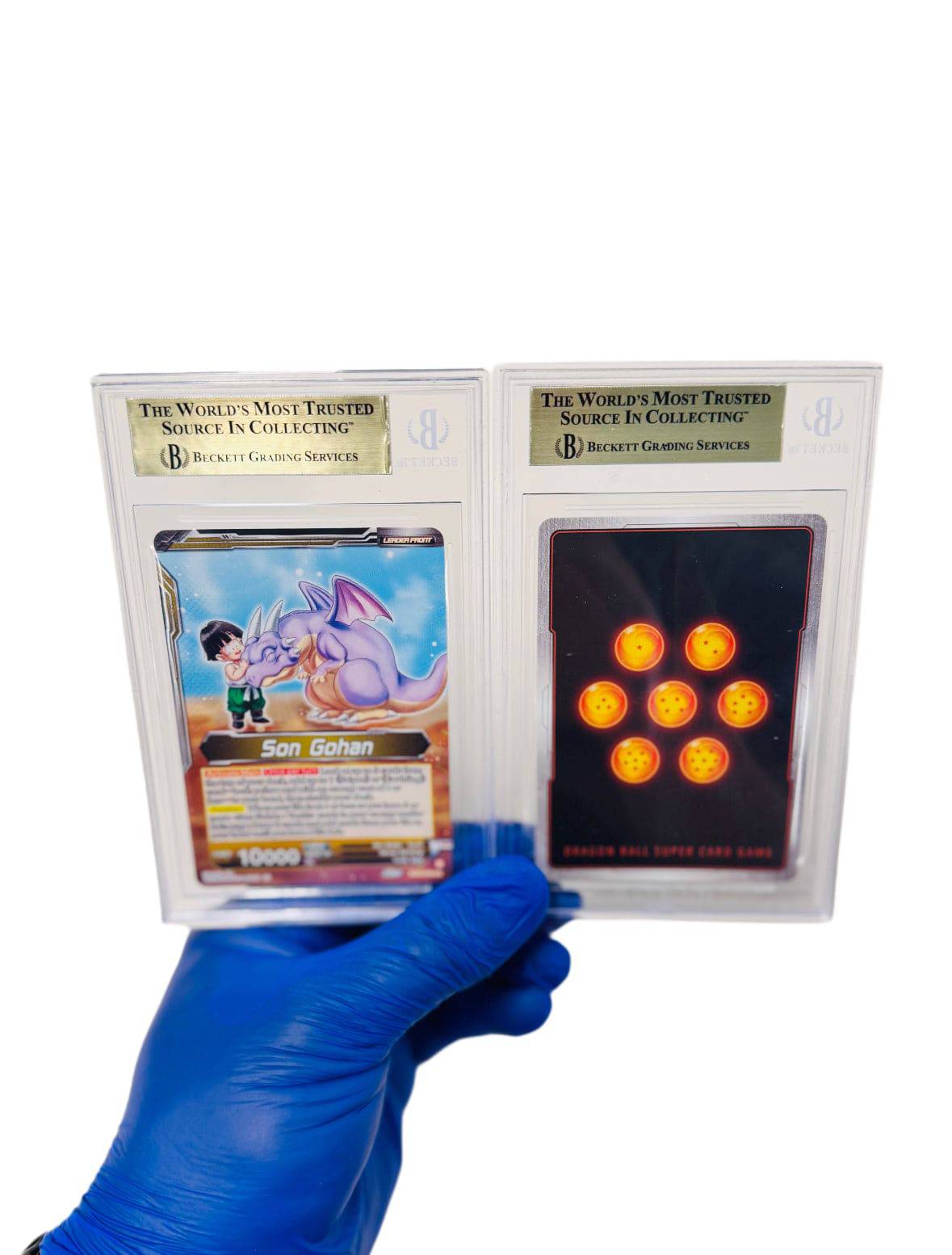 Son Gohan and SS3 Gotenks Beckett 9.5 graded trading card from BlueGloveTCG, featuring detailed artwork and vibrant colors.