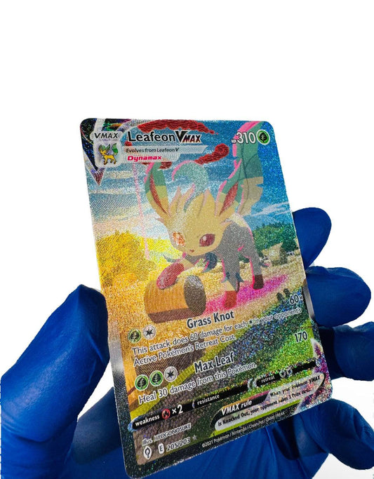 Leafeon Vmax Alt Art Pokémon card from BlueGloveTCG, full art design with vibrant green and detailed artwork.