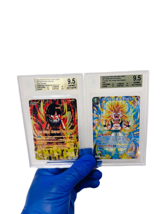 BlueGloveTCG Son Gohan & SS3 Gotenks Dragon Ball Super graded trading card, full card image showing front design and grading label