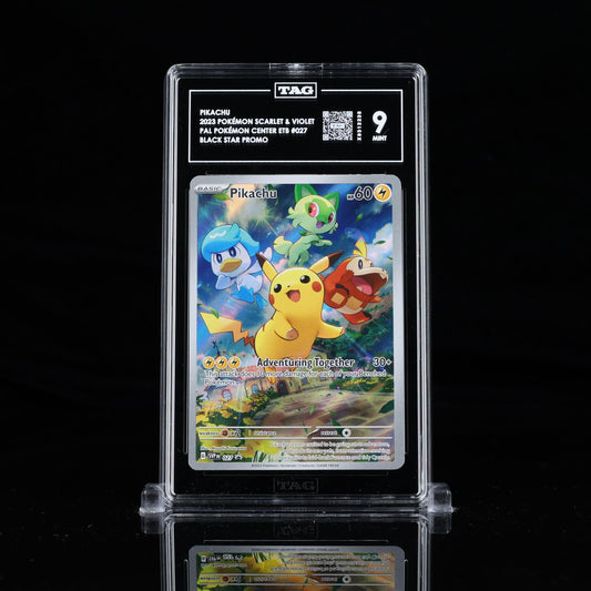 Pikachu S&V Promo #027 from BlueGloveTCG, trading card featuring Pikachu in vibrant artwork on white background.