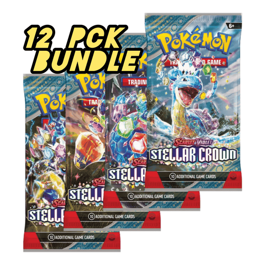 Single Pokémon Stellar Crown booster card from BlueGloveTCG, featuring vibrant artwork and detailed Pokémon character.