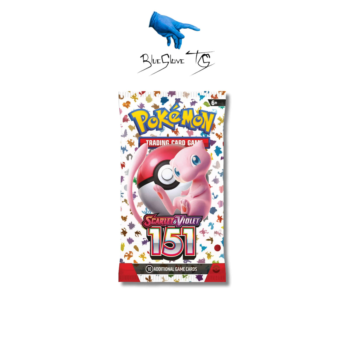 BlueGloveTCG 151 Booster Pack showing colorful trading cards in a single booster pack for collectible card games.