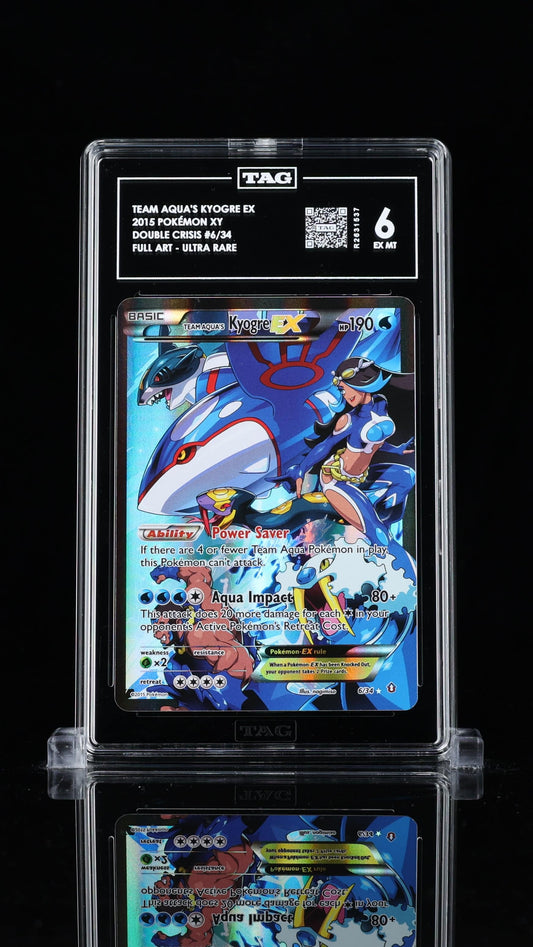 Single graded Pokémon cards: Team Aqua Kyogre TAG 6 and Team Magma Groudon TAG 6.5 from BlueGloveTCG.