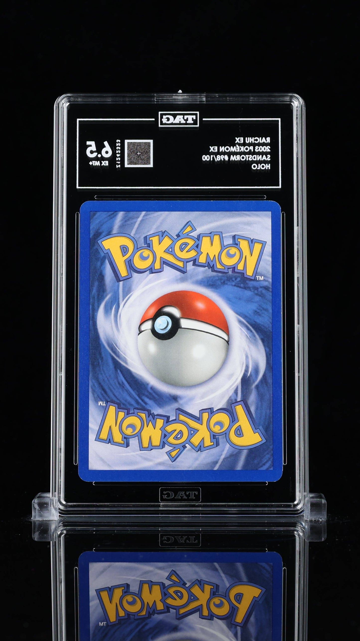 Raichu Ex TAG 6.5" Pokémon trading card by BlueGloveTCG, single graded card featuring Raichu in vibrant artwork.