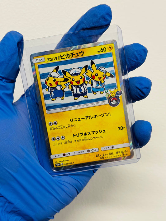 BlueGloveTCG Pikachu single card from Yokohama's 282/SM-P Pokémon trading card collection featuring Pikachu artwork.