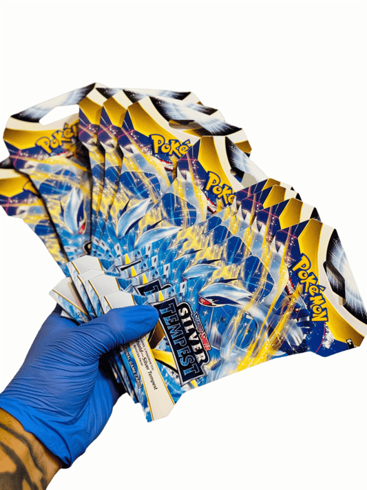 BlueGloveTCG Silver Tempest Sleeve Booster Pack featuring colorful Pokémon-themed card sleeves in a sealed pack.