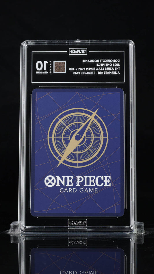 BlueGloveTCG Donquixote Rosinante 2026 One Piece card, alternate art, graded single card with Treasure Rare tag 10.