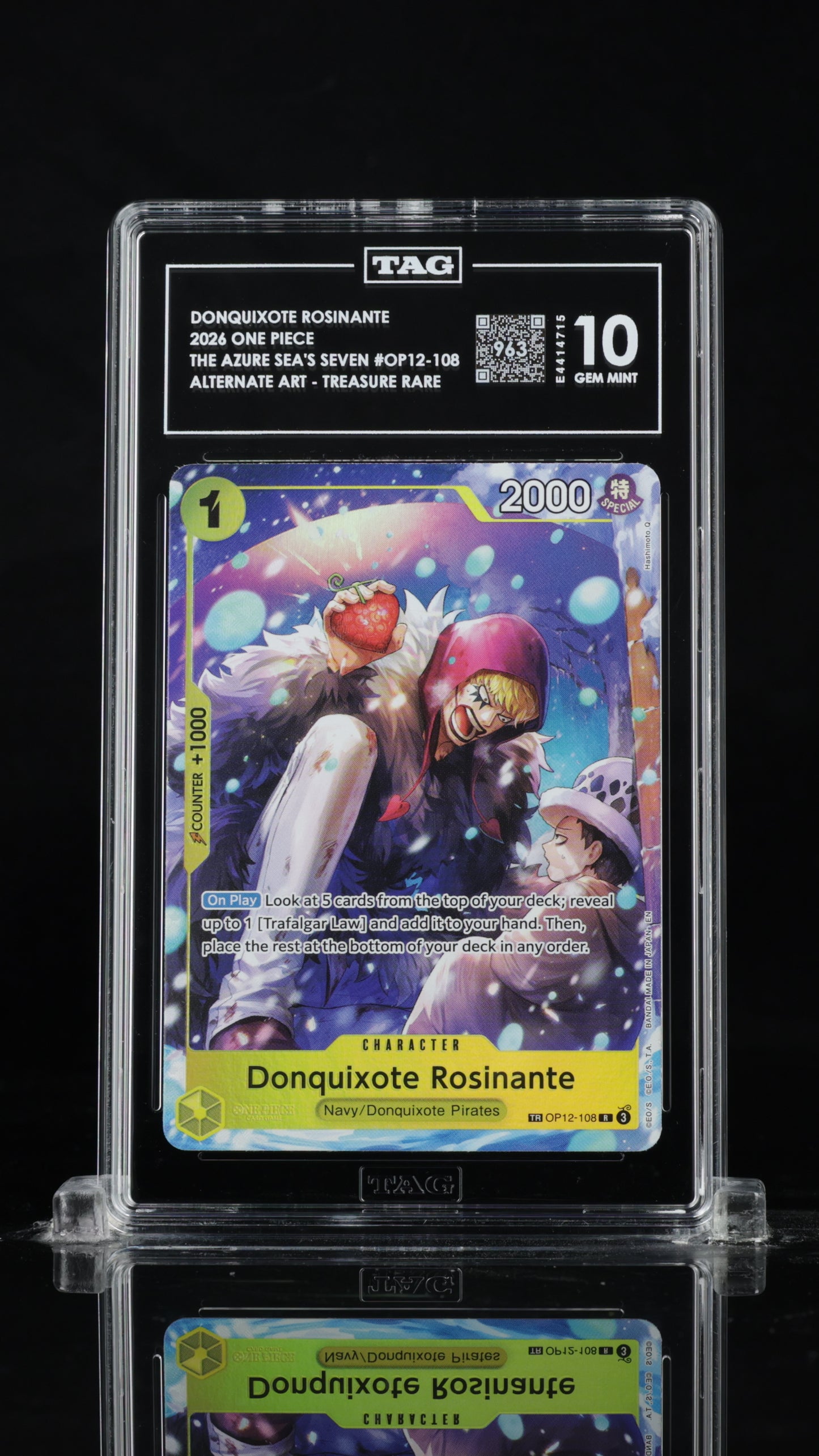 DONQUIXOTE ROSINANTE
2026 ONE PIECE
THE AZURE SEA'S SEVEN #OP12-108
ALTERNATE ART - TREASURE RARE TAG 10