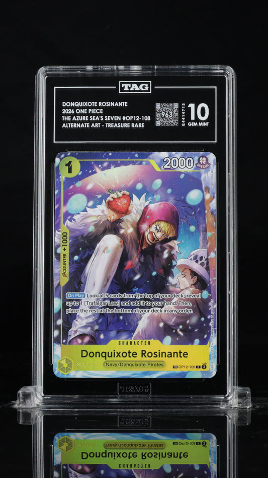 DONQUIXOTE ROSINANTE
2026 ONE PIECE
THE AZURE SEA'S SEVEN #OP12-108
ALTERNATE ART - TREASURE RARE TAG 10