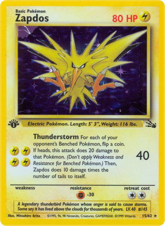 Zapdos (15) Pokémon TCG card from The Pokémon Company, featuring the legendary electric and flying type Pokémon.