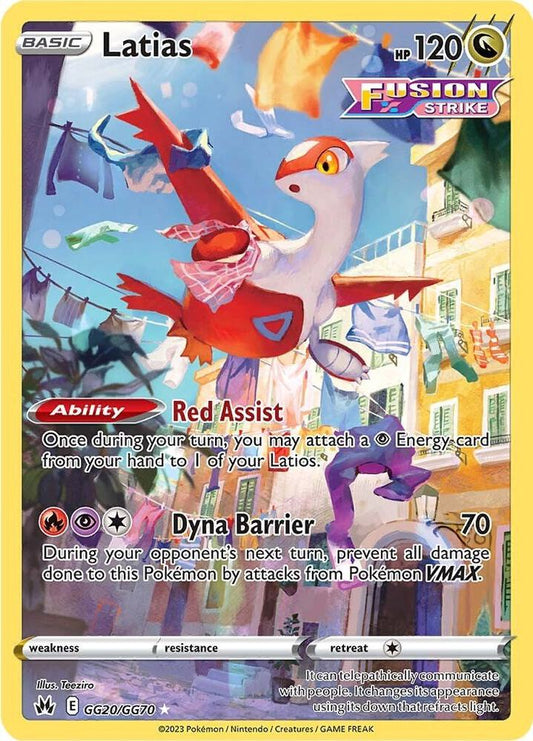 Latias Pokémon card from SWSH Crown Zenith Galarian Gallery featuring vibrant artwork, part of The Pokémon Company’s Pokémon TCG collection.