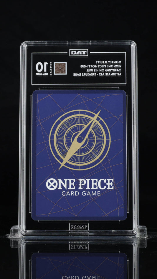 Single graded Monkey D. Luffy 2025 One Piece trading card with Treasure Rare Tag 10 by BlueGloveTCG.