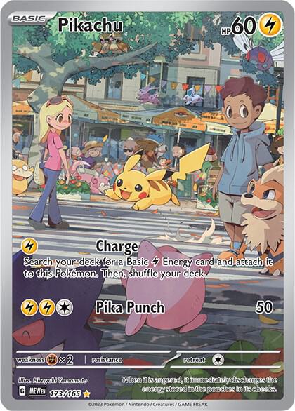 Pokémon TCG card featuring Pikachu from Scarlet & Violet series, numbered 173/165, with Pikachu illustration and Pokémon branding.