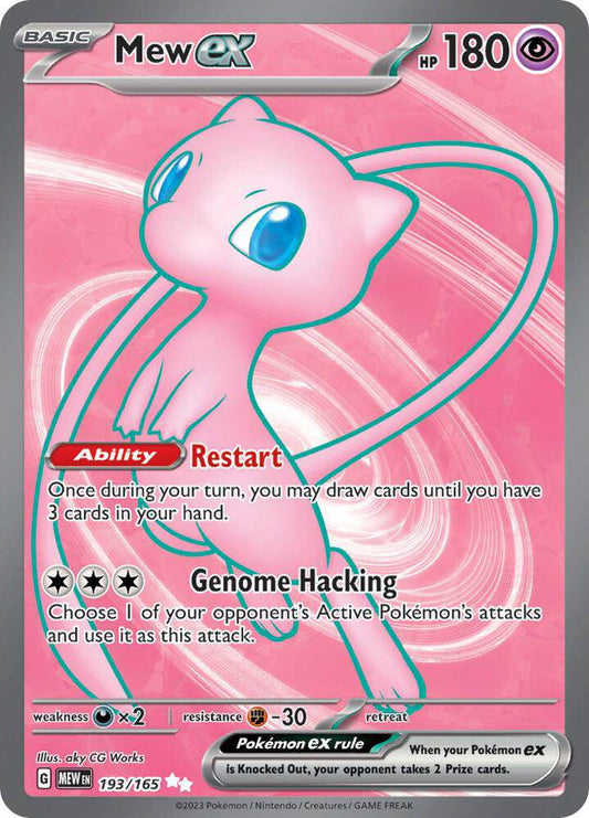 Scarlet & Violet Pokémon TCG Mew ex 193/165 card featuring vibrant artwork of Mew ex from the Pokémon Company