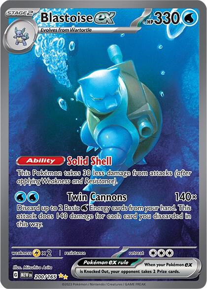 Pokémon TCG Blastoise ex card from Scarlet & Violet 151 series, featuring detailed artwork and Pokémon branding.
