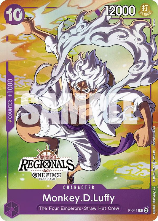 Bandai One Piece Card Game featuring Monkey D. Luffy (041) from Offline Regional 2024 Vol. 2 promotional card, P-041.