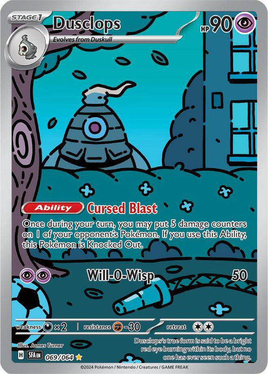 Dusclops Pokémon TCG card from Shrouded Fable set, featuring Dusclops with dark, ghostly artwork and card details.