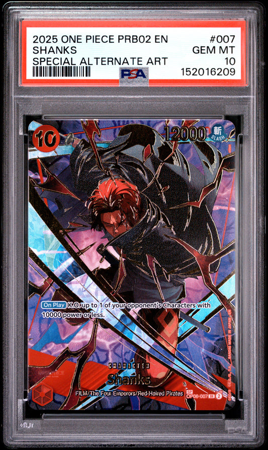 2025 ONE PIECE PRB02 EN
SHANKS
SPECIAL ALTERNATE ART PSA 10