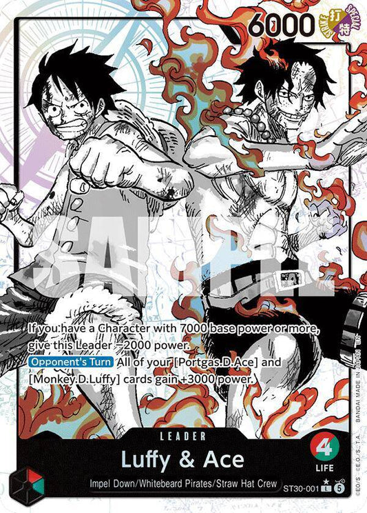 One Piece Card Game Starter Deck EX featuring Luffy and Ace characters with colorful card designs and artwork.