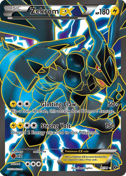Zekrom EX Full Art Pokémon card from Next Destinies, Pokémon TCG, featuring a vibrant illustration of the legendary Electric Dragon.