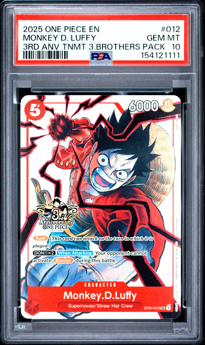 2025 ONE PIECE
MONKEY D. LUFFY
3RD ANV TNMT 3 BROTHERS PACK PSA 10