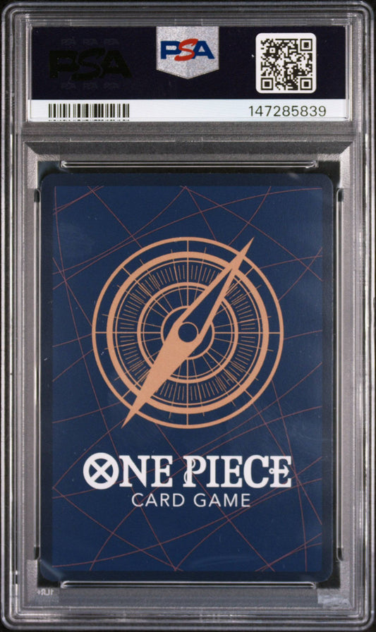 2025 One Piece OP 13 EN Divine Departure alternate art single graded PSA 10 card by BlueGloveTCG on white background