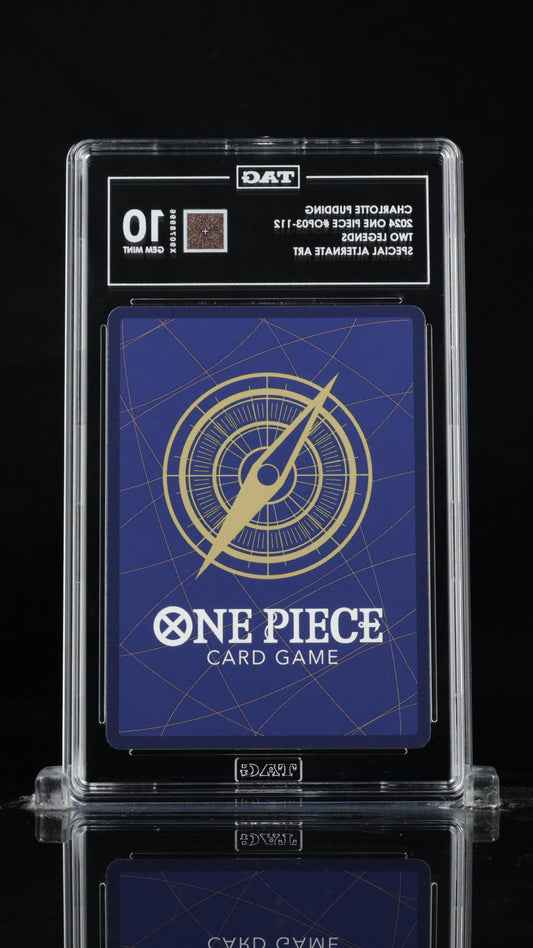 BlueGloveTCG Charlotte Pudding 2024 One Piece #OP03-112 single graded card with special alternate art tag, featuring detailed character artwork.