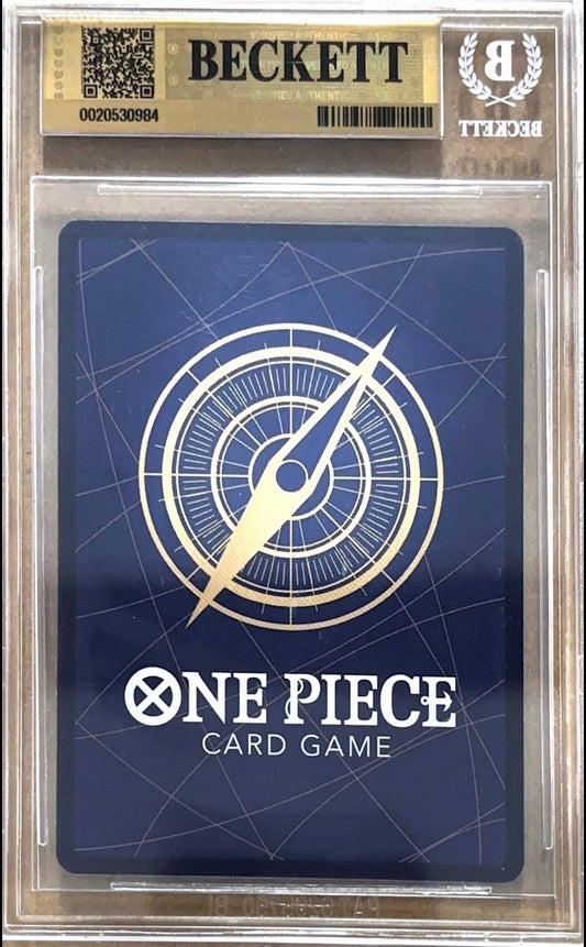 Full image of BlueGloveTCG 2026 One Piece OP16 The Time of Battle Portgas D. Ace SP single graded card BGS 10, front view.