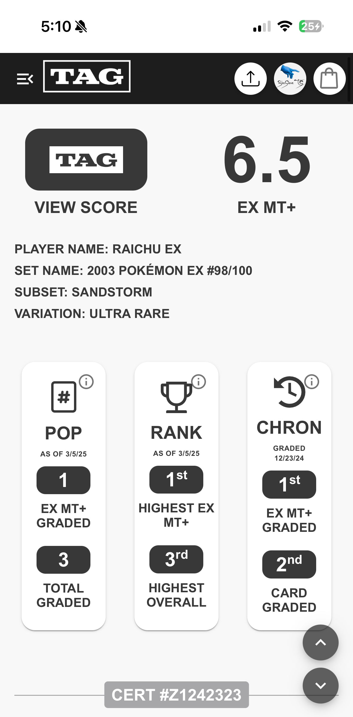 Raichu Ex TAG 6.5 “POP” 1