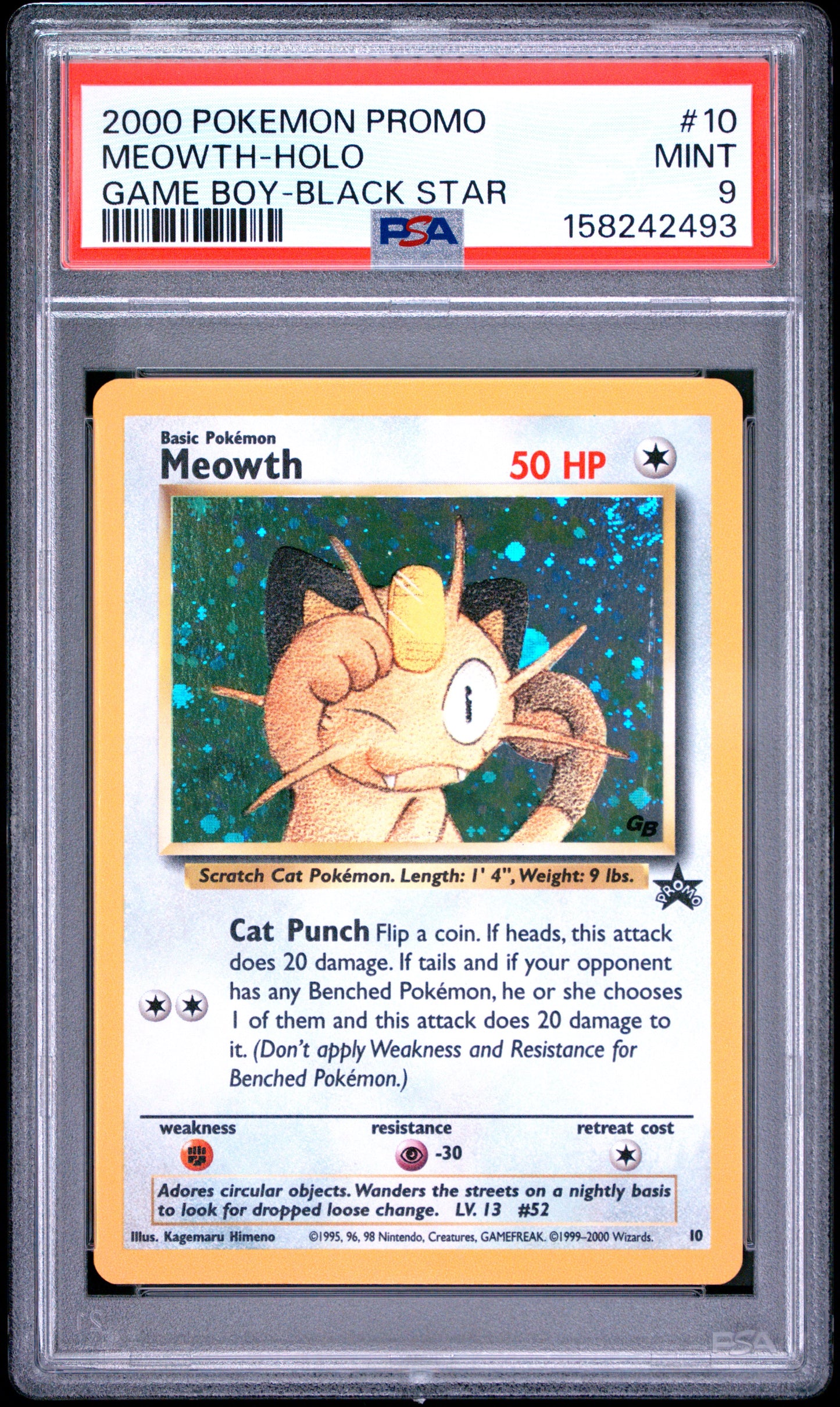2000 POKEMON PROMO BLACK STAR #10 MEOWTH-HOLO GAME BOY-BLACK STAR PSA 9