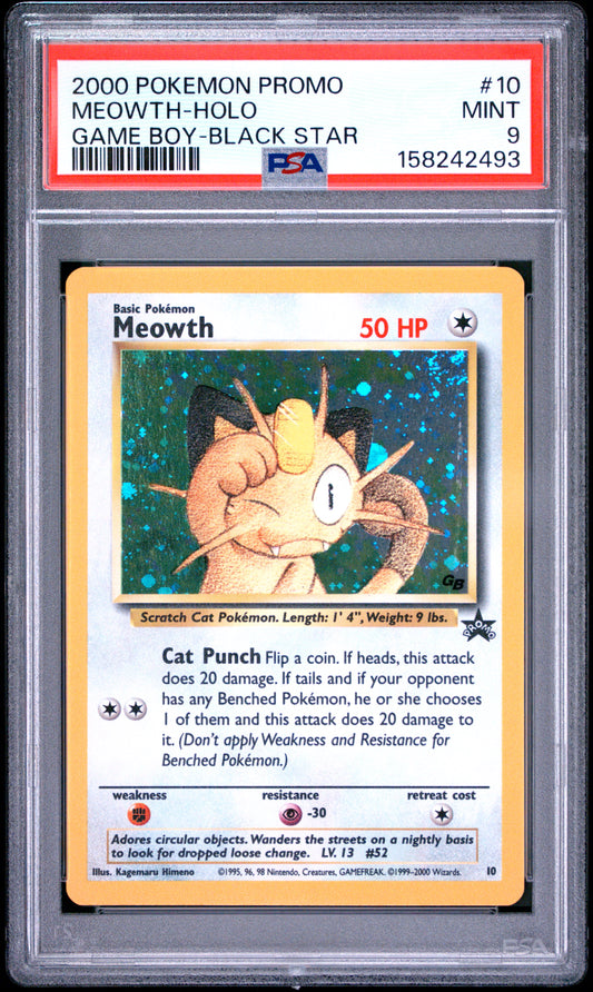 2000 POKEMON PROMO BLACK STAR #10 MEOWTH-HOLO GAME BOY-BLACK STAR PSA 9