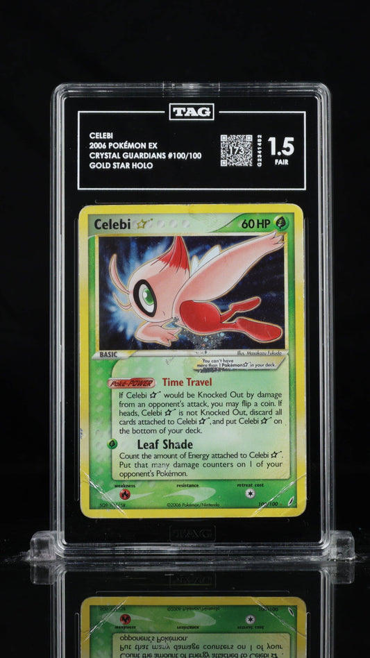 CELEBI 2006 Pokémon EX Crystal Guardians #100/100 gold star holo card, single graded by BlueGloveTCG, featuring vibrant artwork.