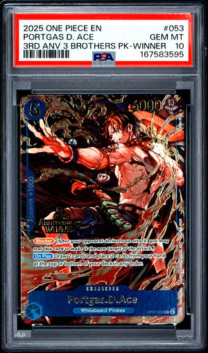 2025 ONE PIECE 3RD ANNIVERSARY TOURNAMENT 3 BROTHERS PACK #053 PORTGAS D. ACE 3RD ANV 3 BROTHERS PK-WINNER PSA 10